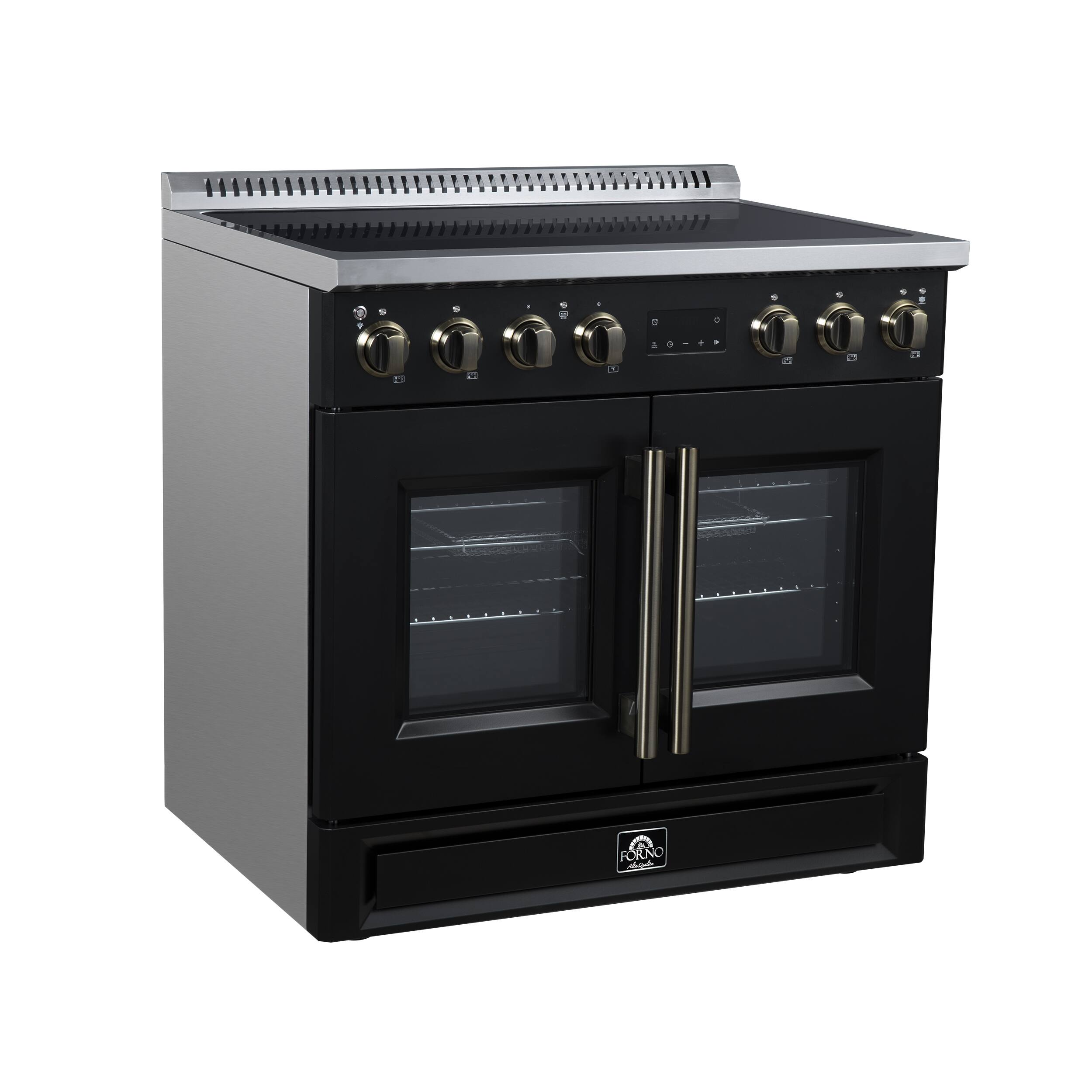 Left. Forno Appliances - Torino 36-in. Freestanding French Door Induction Range with Air Fry, Air Sous Vide and True Convection - Black - Black.