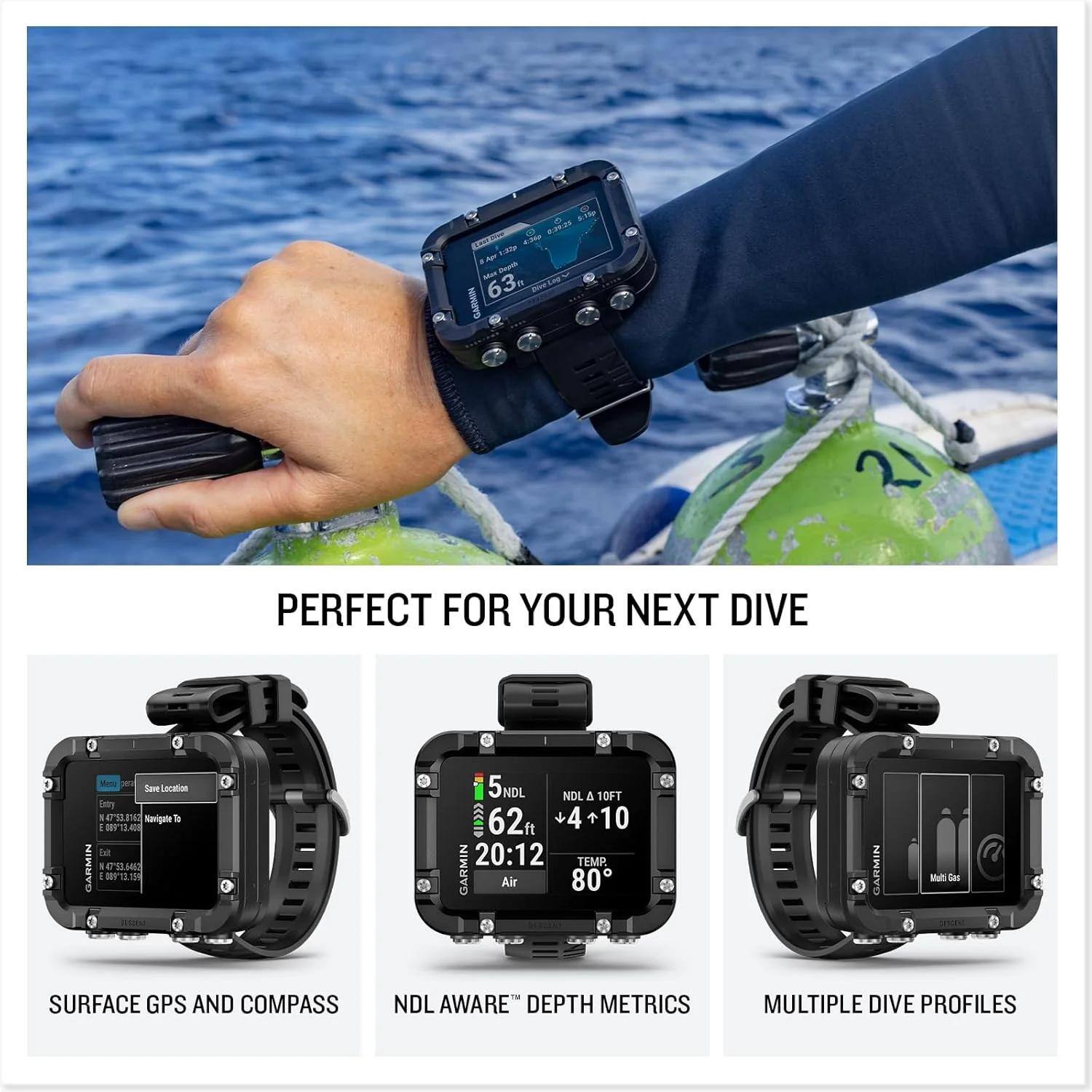 - s1 O 6.329 .10 Ffle aT Mas 63m GARMIN 21 PERFECT FOR YOUR NEXT DIVE SARMIN s Saw Lucation Smy 1 E E Navigate to - 1 12 - hi E E MIC I - T T 1 5NDL NOL a 10FT CCCOD 62 +4+10 20:12 TEMP GARMIN Air 80 3 GARMIN Mul Las SURFACE GPS AND COMPASS TH NDL AWARE DEPTH METRICS MULTIPLE DIVE PROFILES

Corrected text:

- s1 O 6.329 .10 Ffle aT Mas 63m GARMIN 21 PERFECT FOR YOUR NEXT DIVE SARMIN s Saw Location Smy 1 E E Navigate to - 1 12 - hi E E MIC I - T T 1 5NDL NOL a 10FT CCCOD 62 +4+10 20:12 TEMP GARMIN Air 80 3 GARMIN Mul Las SURFACE GPS AND COMPASS TH NDL AWARE DEPTH METRICS MULTIPLE DIVE PROFILES