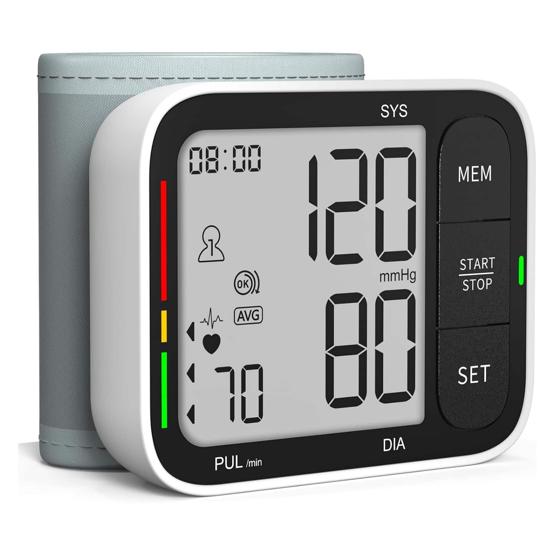Dazzed Corner - Universal Wrist Blood Pressure Cuff, Large LCD, 2 Users, 240 Memories, Batteries & Case Included - White