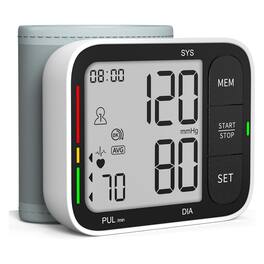 Dazzed Corner - Universal Wrist Blood Pressure Cuff, Large LCD, 2 Users, 240 Memories, Batteries & Case Included - White