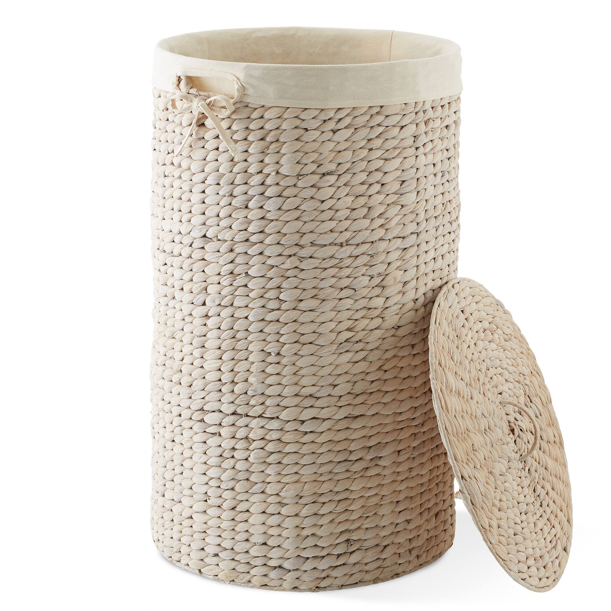 Alt View 3. Casafield - Round Laundry Hamper Basket with Lid and Liner for Clothes - Whitewash.