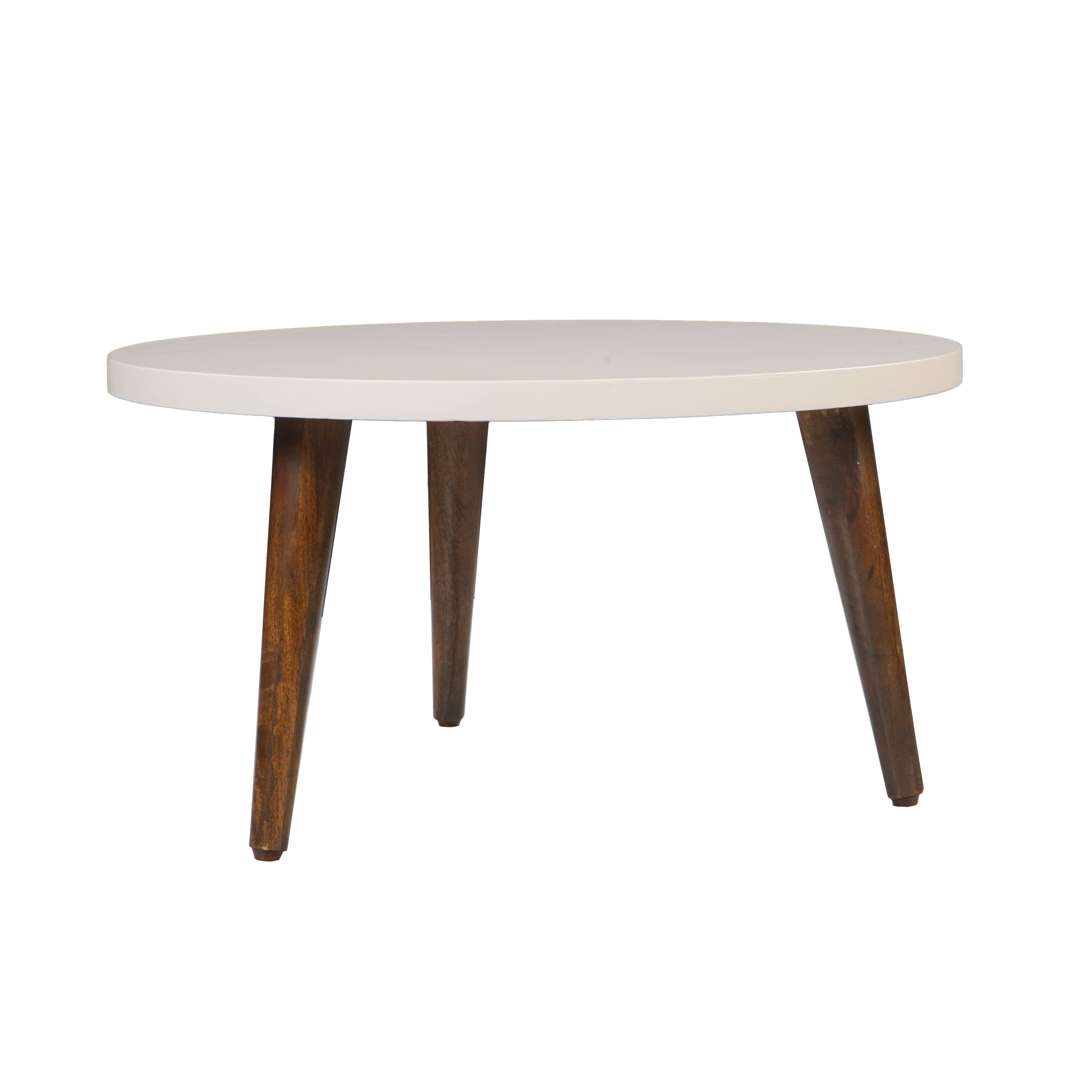 Alt View 1. Manhattan Lane - 24 Inch Modern Coffee Table, Round Off White MDF Top, Mango Wood Legs - Brown, White.