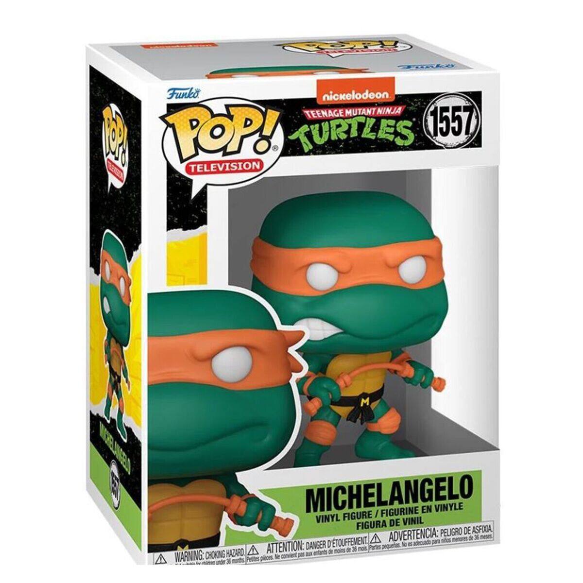 F ORLO Funko nickelodeon TEENAGE MUTANT NINJA 2 POP! TURTLES 1557 TELEVISION M MICHELANGELO FIGURINE EN VINYLE FIGURE / VINYL DE VINIL FIGURA ASFIXIA ADVERTENCIA: PELIGRO DE A meores de x meses DTOUFFEMENT pars aute DANGER D pequetas t i adecuado HAZARD A ATTENTION: entants de 36 moit Partes WARNING: CHOKING Pettes piors. De - under  nuths