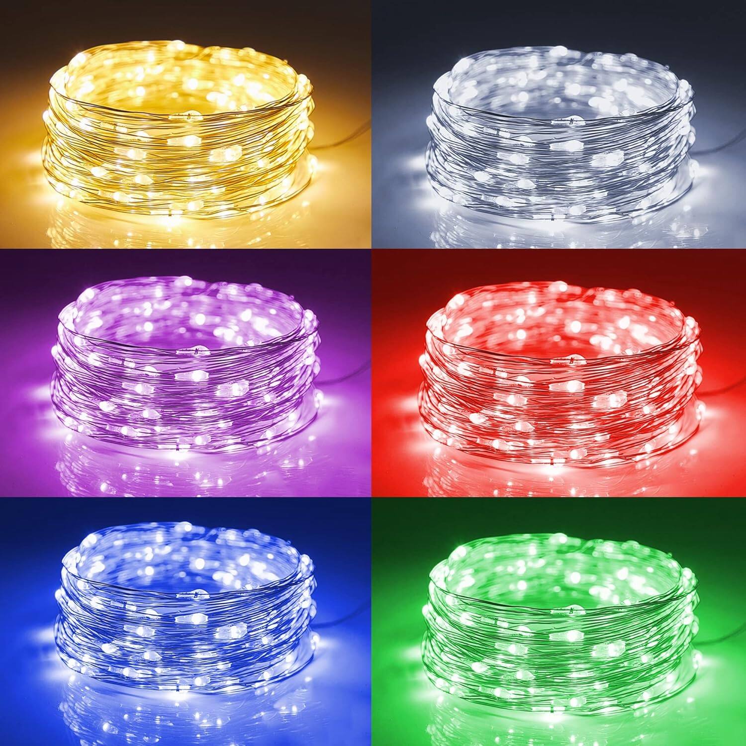 Angle. THIRSTY TURTLE - 12-Pack 20-LED Fairy String Lights, Battery Operated, Multicolor Silver Wire.