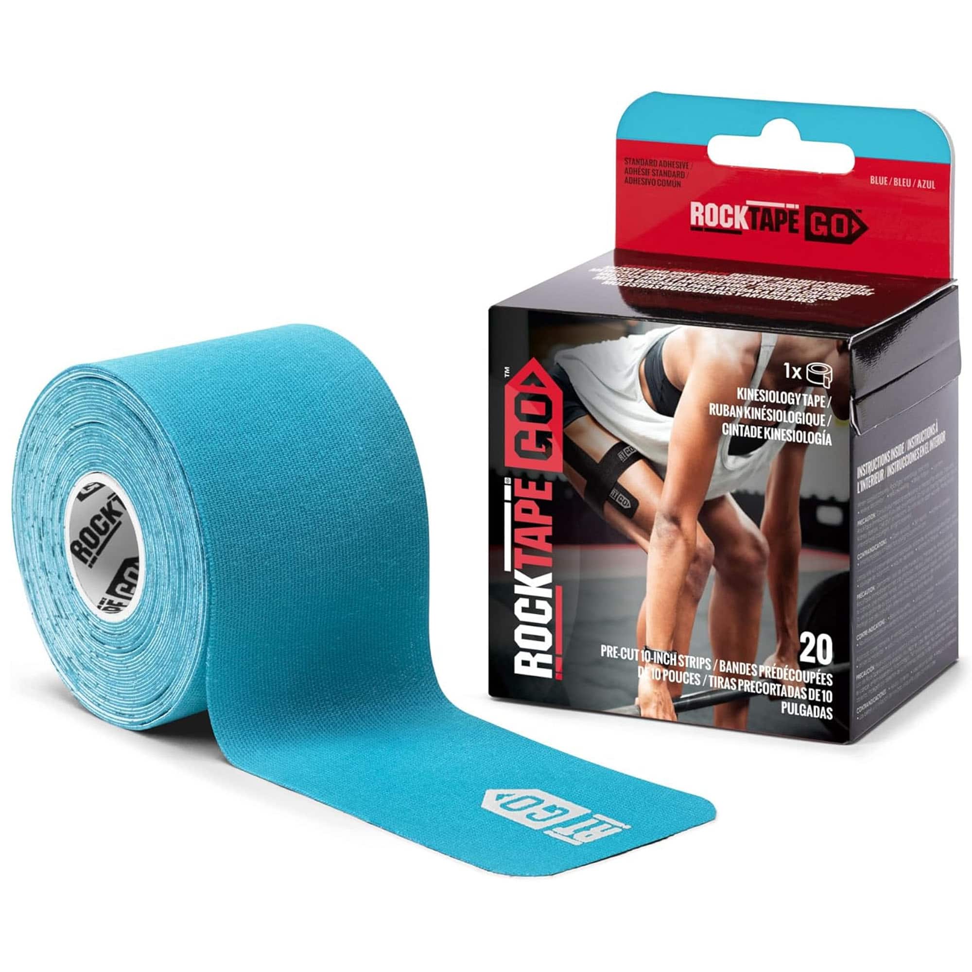 RockTape - Go 20 Pre-Cut 10-Inch Strips Kinesiology Standard Adhesive - Blue