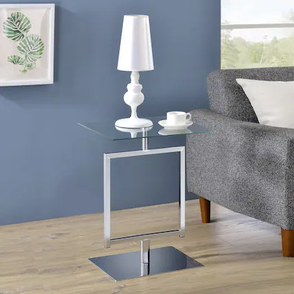 Front. Kings Brand Furniture - Kings Brand Furniture Side End Table with Metal Base and Tempered Glass Top - Charcoal.