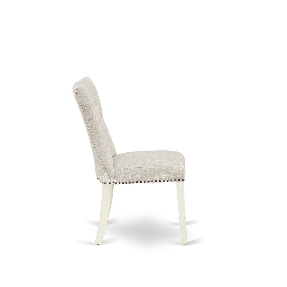 Angle. East West Furniture - AMGA3-LWH-35 3 Pc Wood Dining Table Set - 1 Dining Table and 2 Doeskin Upholstered Chairs - Linen White Finish - Linen White.