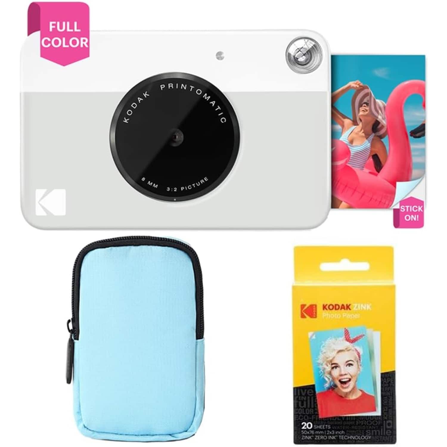 Kodak - Printomatic Full-Color Instant Print Camera Starter Bundle + Zink 20 Pack Photo Paper - Grey