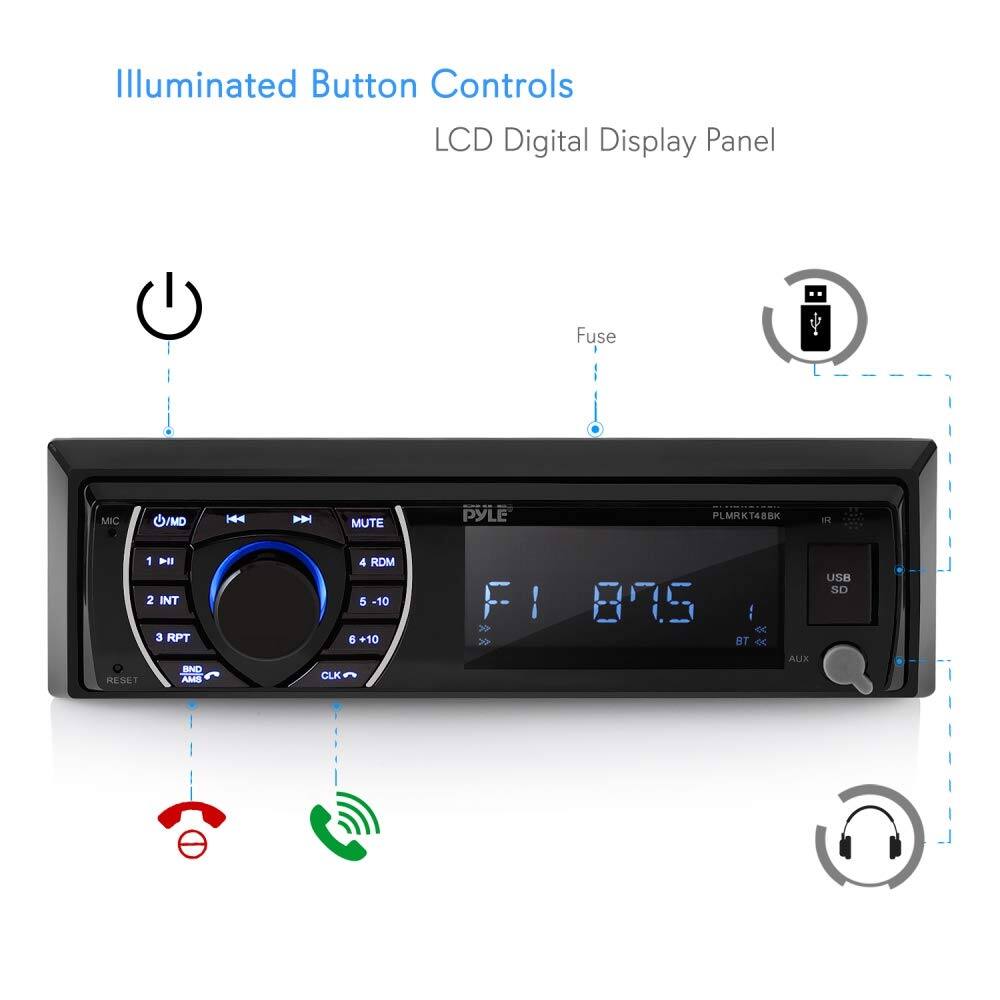 Illuminated Button Controls  
LCD Digital Display Panel  

MIC MD | 1 | 2 INT | 3 RPT | 4 RDM | 5 -10 | 6 +10 | MUTE  

PYLE PLMRKT4BBK  

8K IN ! P 2 INT 3 RPT 4 RDM 5 -10 5 +10 F! ! > 3 895 I BT USB SD HIESE - BND ALAS CLK ALIX