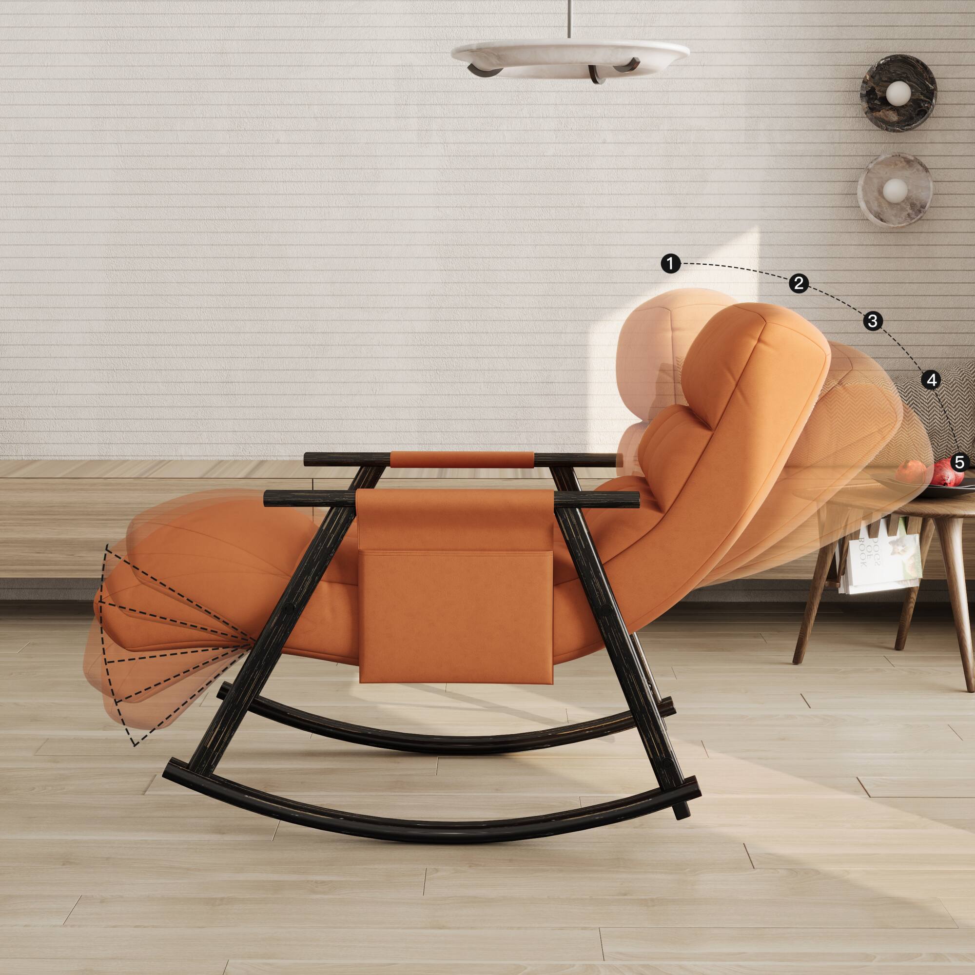 Alt View 2. GOODSILO - Adjustable High Back Casual Rocking Chair with Footrest and Side Pockets for Living Room Bedroom or Balcony - Orange.