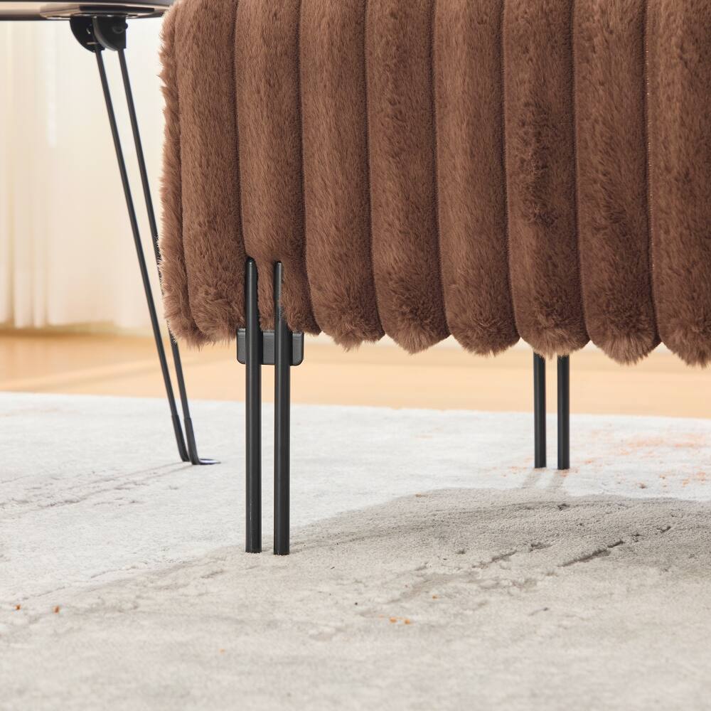 Alt View 7. Ropilly - Ropilly Brown Upholstered Mini Loveseat Adjustable Back Bedroom Bench Small Sofa Metal Leg Window Ottoman Footrest - Brown.