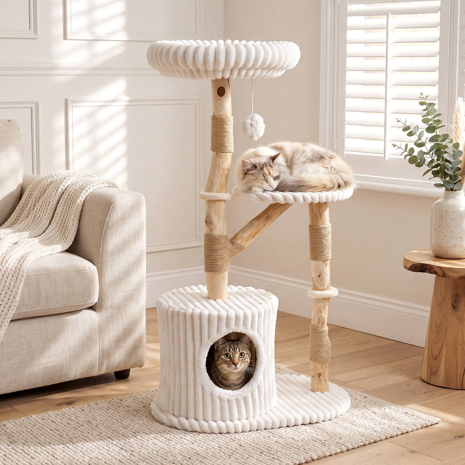 Alt View 1. Gymax - Gymax 41 Inch Tall Modern Cat Tower w/Real Wood BranchesScratching PostsCozy Bed Beige - Beige.