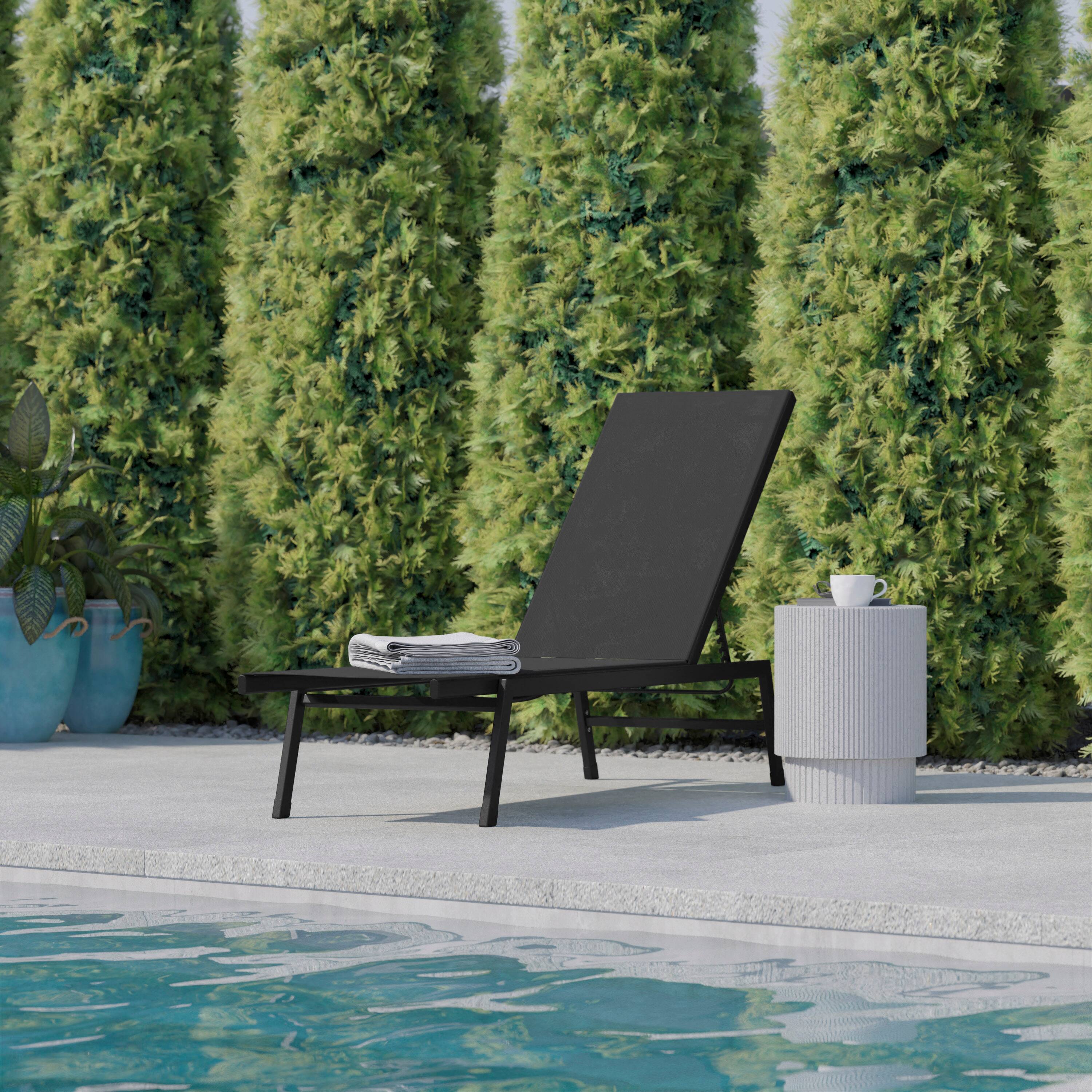 Alt View 1. Flash Furniture - Brazos Adjustable Chaise Lounge Chair, Outdoor Five-Position Recliner, All Weather, Black/Black - Black.