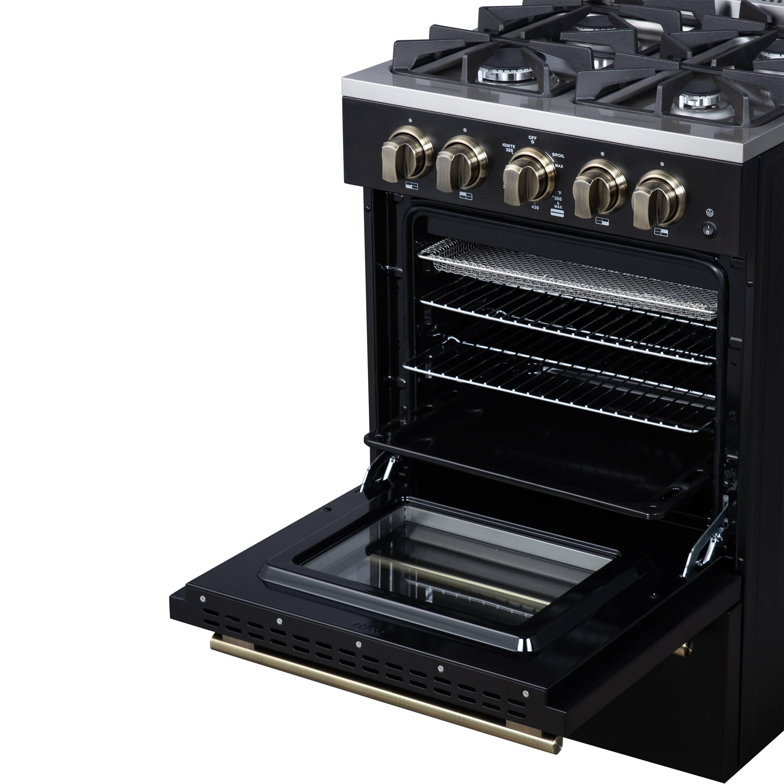 Alt View 13. Forno Appliances - Breno 2.3 Cu. Ft. Freestanding Gas Range with Antique Brass Accents - Black.