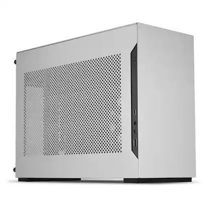 Front. Lian Li - A4-H2OA5 Mini-ITX PC Case, Triple-Slot Mount GPU, Aluminum Exterior & SPCC Steel Interior, 240mm AIO (A4-H2OA5) - Silver.