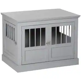 Siljoy - Wooden Dog Crate End Table with Triple Doors, Magnetic Closure & Steel Frame for Small Dogs