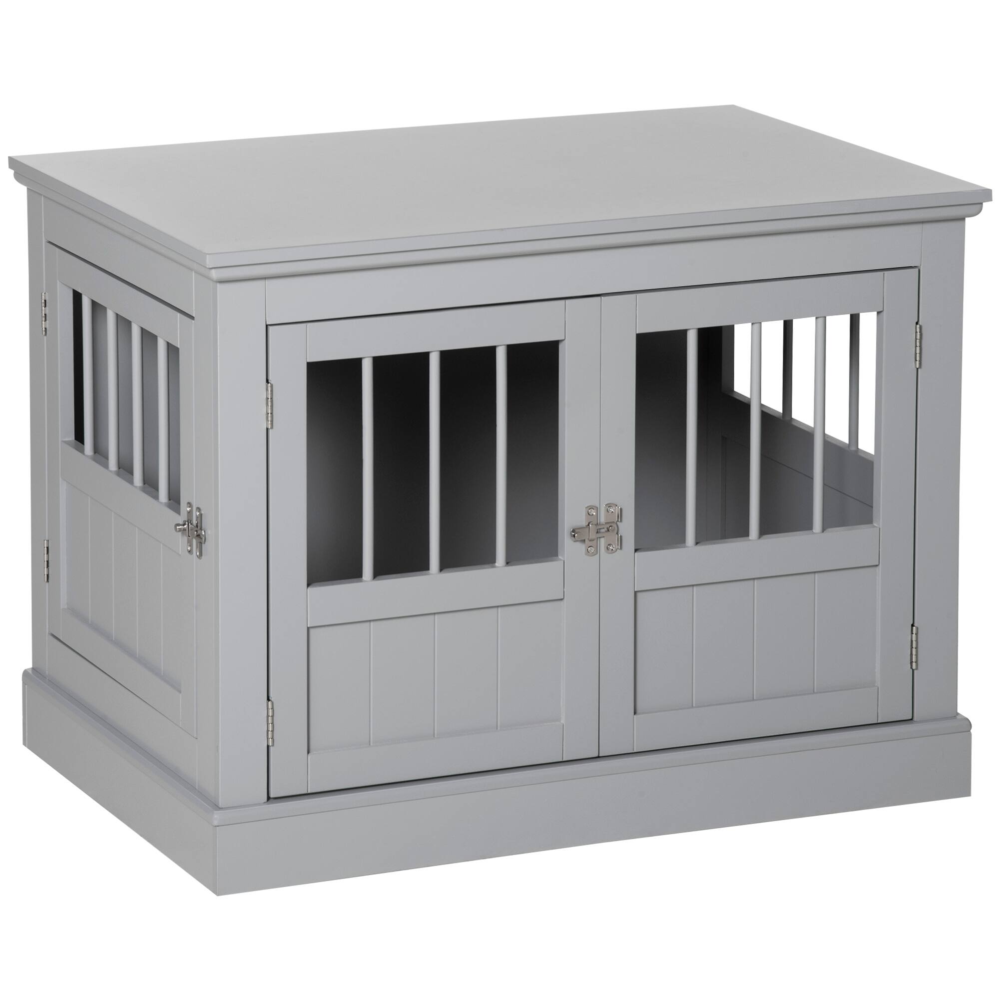 Front. Siljoy - Wooden Dog Crate End Table with Triple Doors, Magnetic Closure & Steel Frame for Small Dogs.