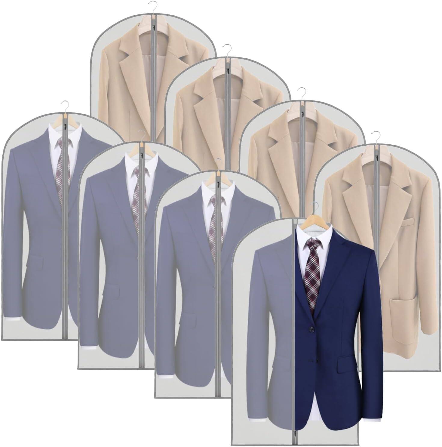 Front. blue - Dress Bags for Gowns Long 72-inch Garment Bags for Long Dresses Clear Dress Protector Bag with 3" Gusse - size:43"-8pcs-Grey.