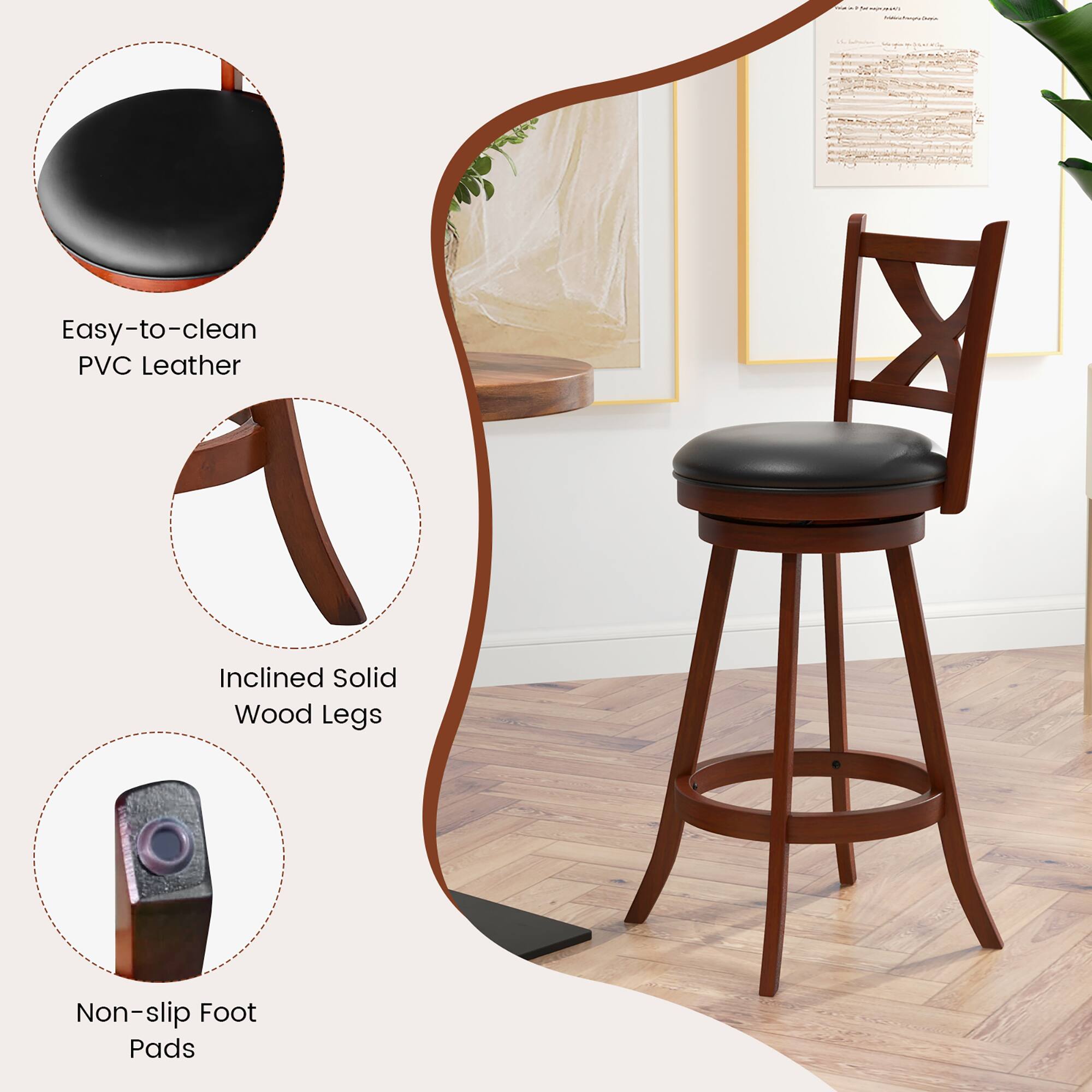 Easy-to-clean PVC Leather, Inclined Solid Wood Legs, Non-slip Foot Pads