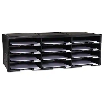 Front. Storex - Storex Literature Organizer, 12 Compartments, 10.63 x 13.3 x 31.4, Black.