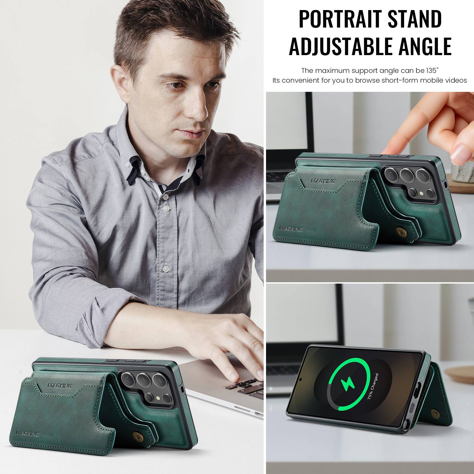 PORTRAIT STAND ADJUSTABLE ANGLE

The maximum support angle can be 135°

Its convenient for you to browse short-form mobile videos

LR MARING

Charged 19%