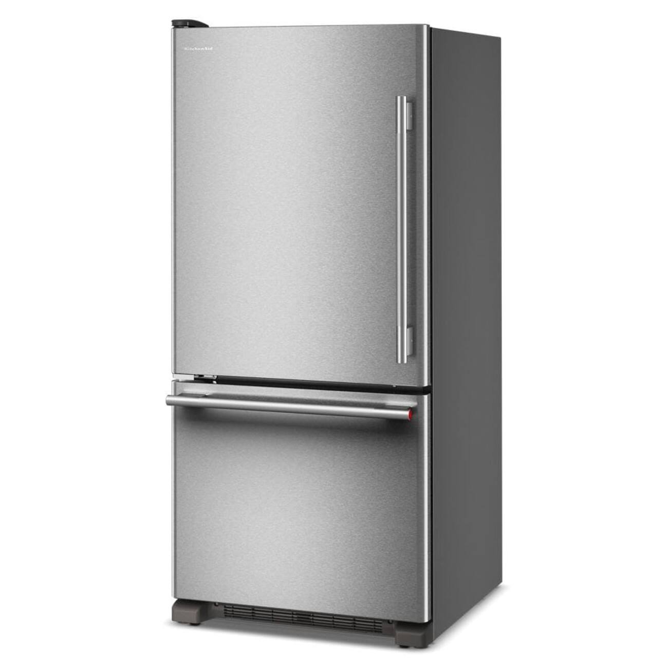 Left. KitchenAid - 19 Cu. Ft. 30-Inch Standard-Depth Bottom Mount Refrigerator with Left Door Swing - PrintShield Stainless.