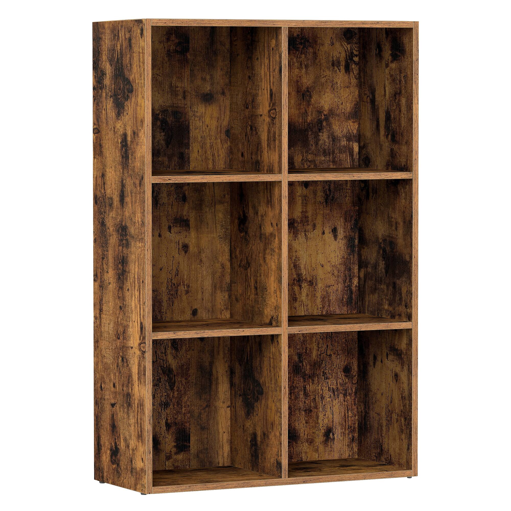 Front. Songmics Home - Bookshelf, Bookcase, Cube Shelf with 6 Compartments,Storage Shelf, for Living Room, Home Office, Dining Room - Rustic Brown.