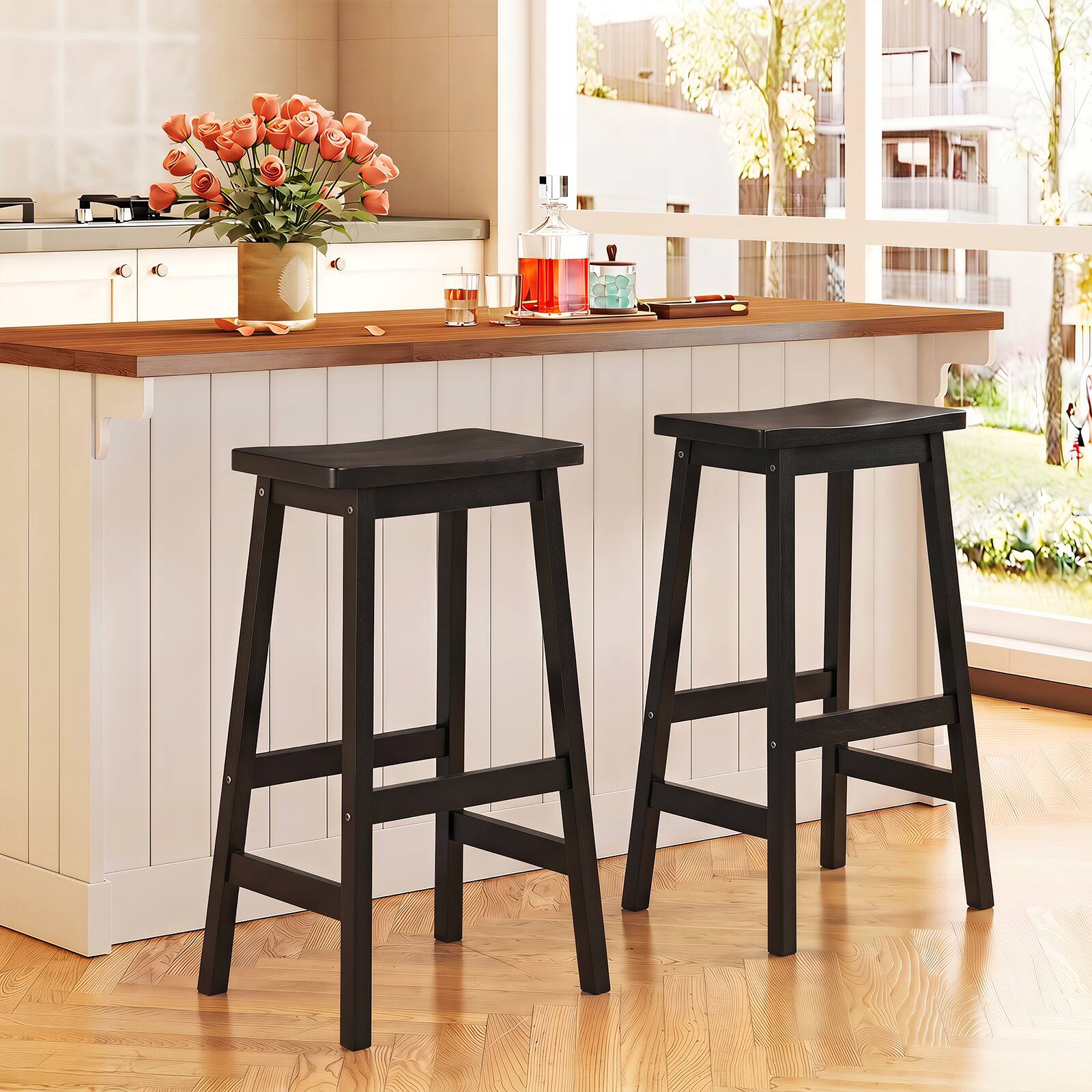 Alt View 1. Gymax - Gymax 29'' Saddle-Seat Counter Height Stools Set of 2 Backless Barstools w/Curved Seat Black - Black.