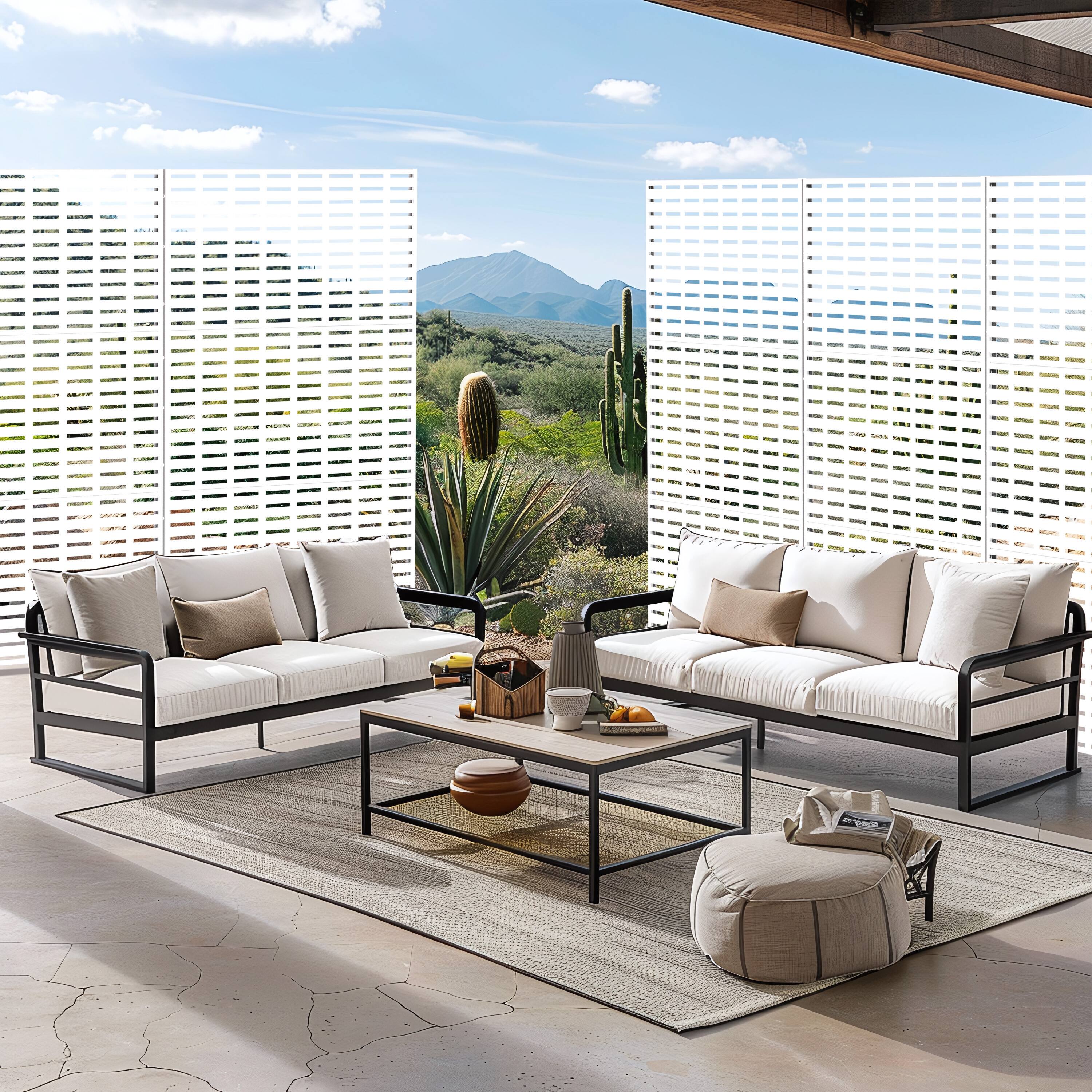 Alt View 2. PexFix - 72 in. x 47 in. Abraham Pattern Metal Outdoor Privacy Screen & Panels, Freestanding Garden Divider Fence - White.