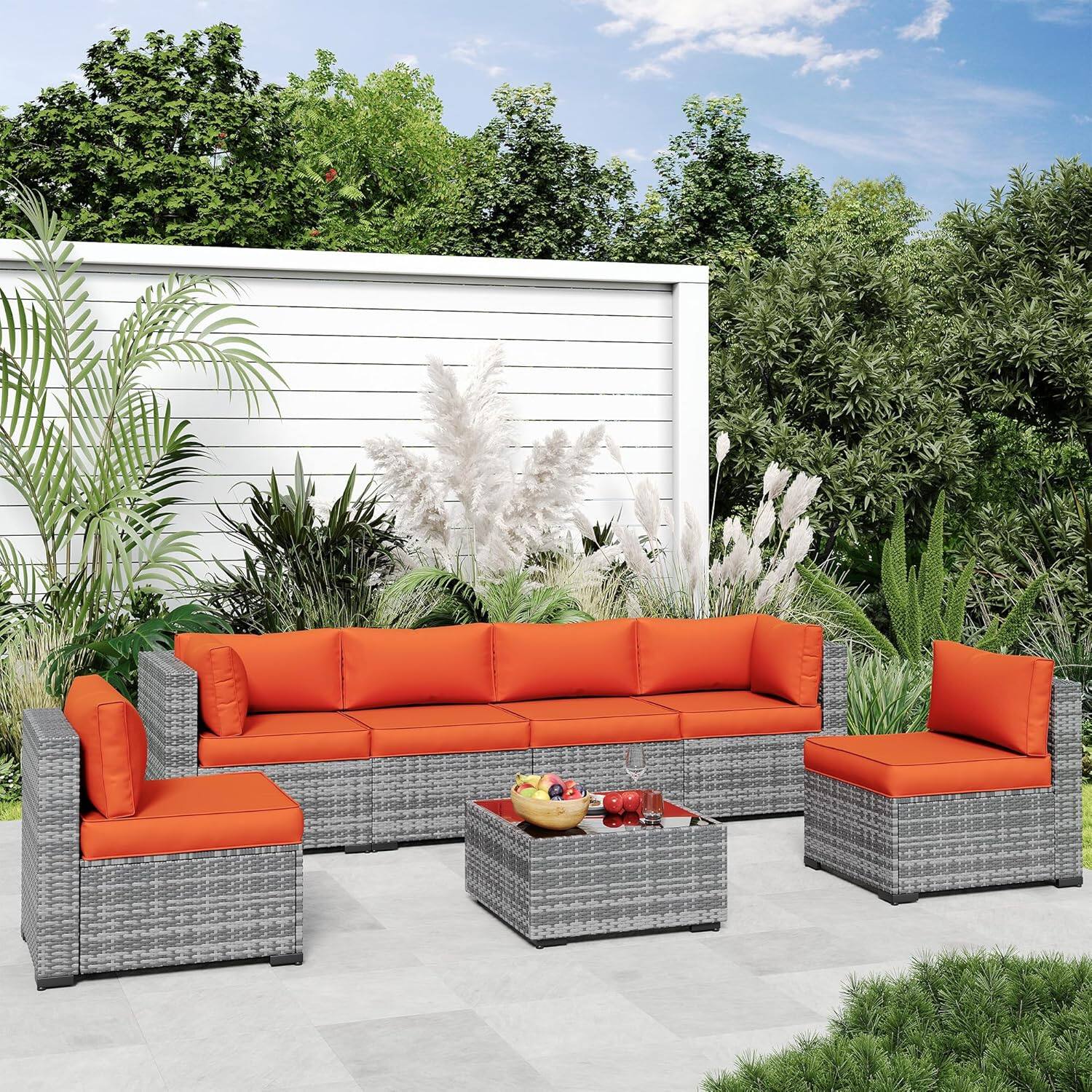 Alt View 1. Chateau Abodes - 14-Piece Outdoor Sectional Cushion Set, Waterproof Replacement Cushions with Liner & Cover - Orange.
