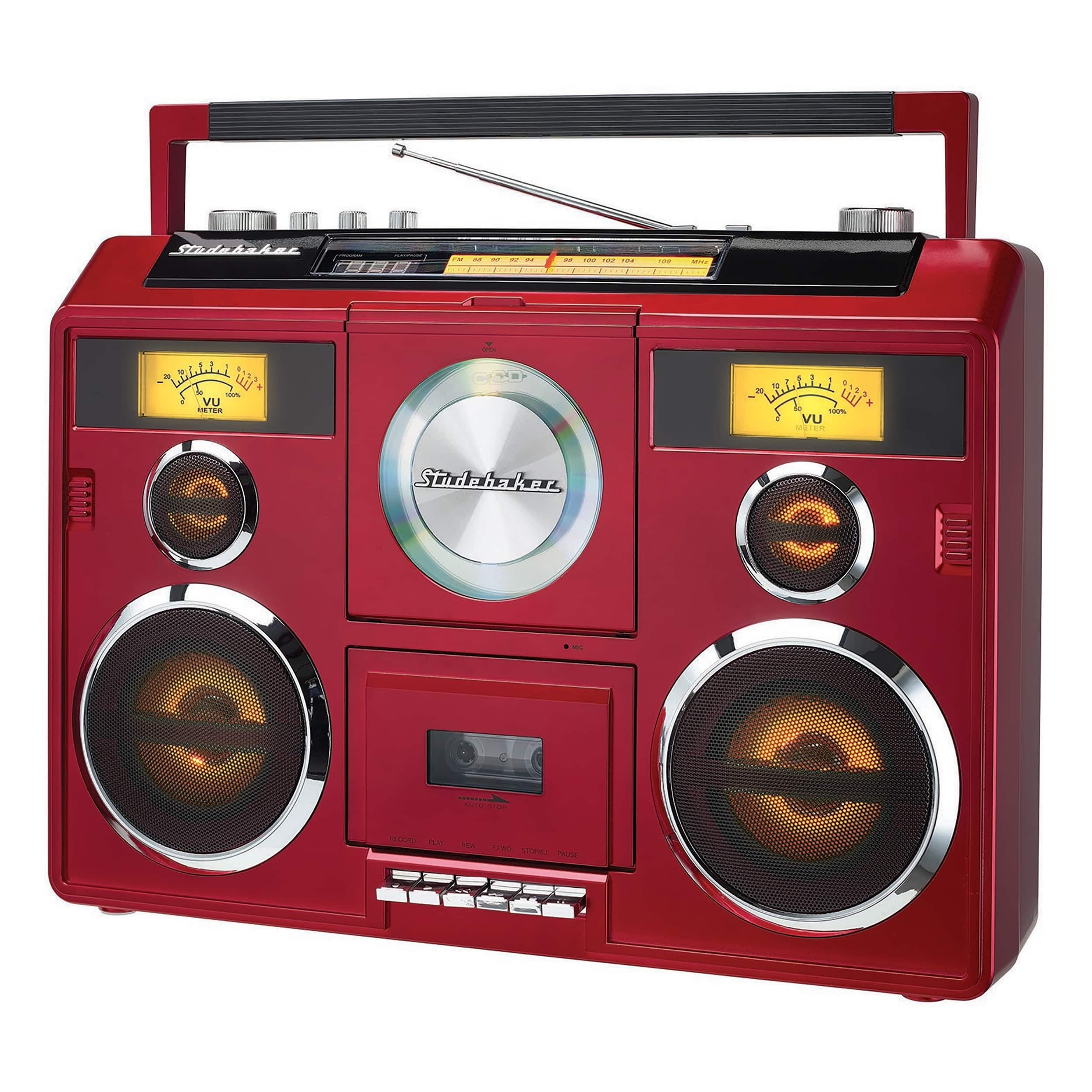 The text on the image reads "Pioneer CETE COD Thitle " vu M.Sm Stndehaker S nA - - Ne fo SOPE mure O". This text is not in English and does not provide any context or information about the red boombox.
