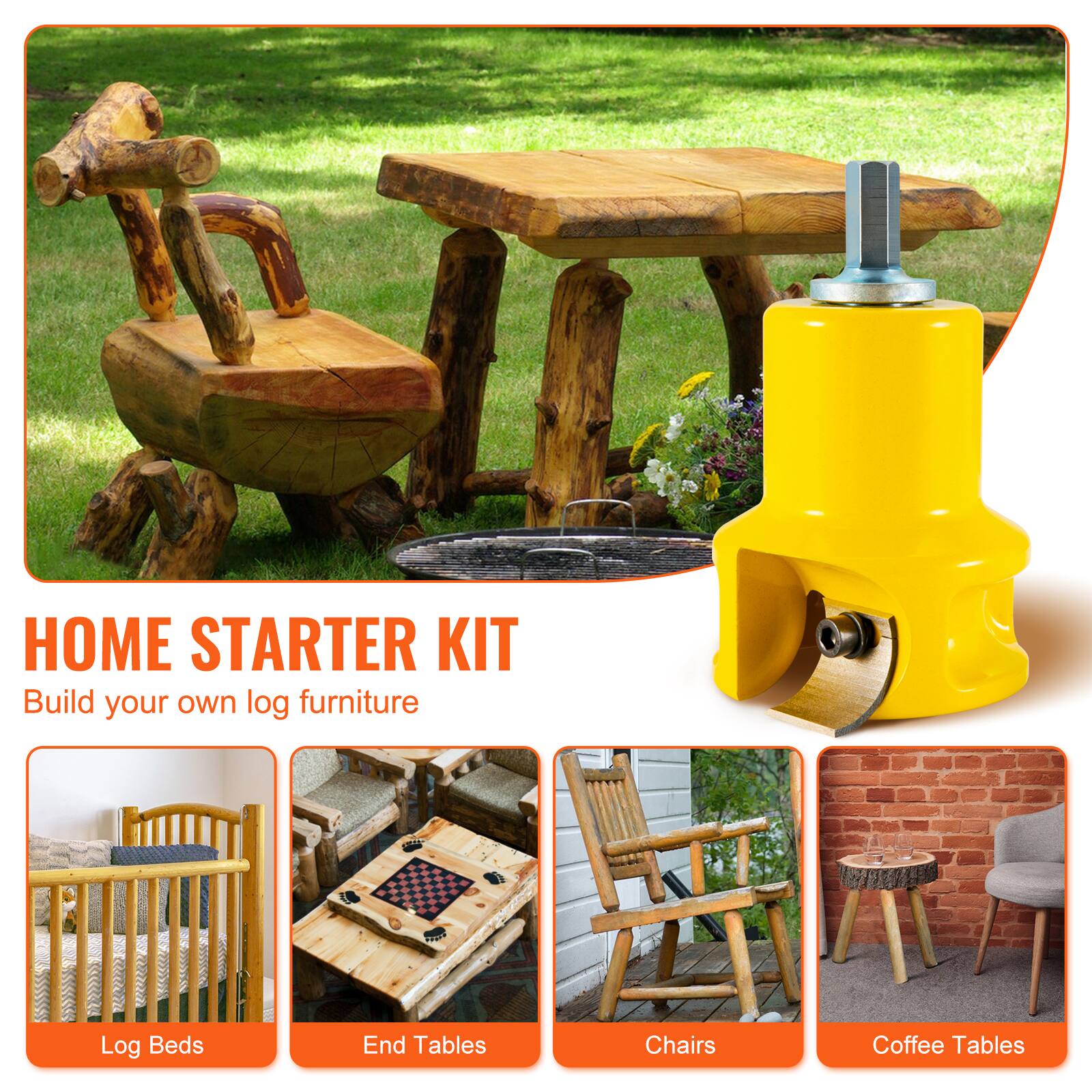 HOME STARTER KIT  
Build your own log furniture  

Log Beds  
End Tables  
Chairs  
Coffee Tables