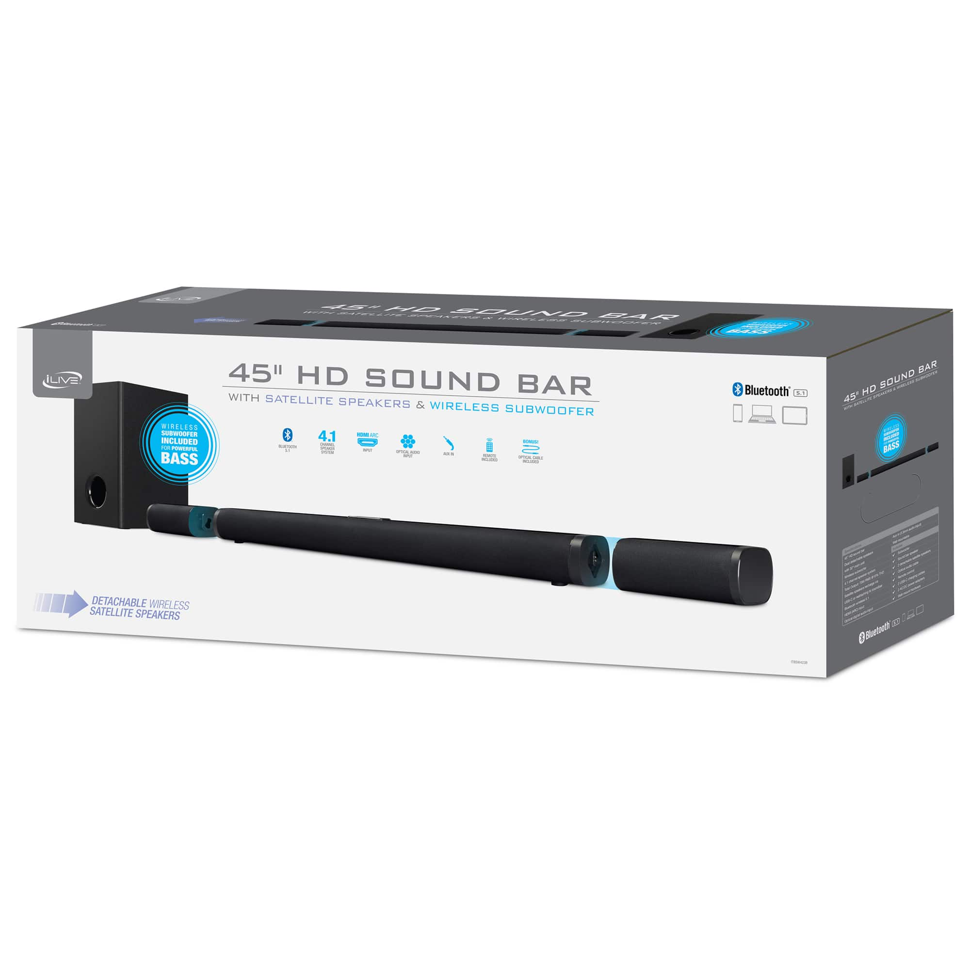 Soundbar with wireless satellite fashion speakers