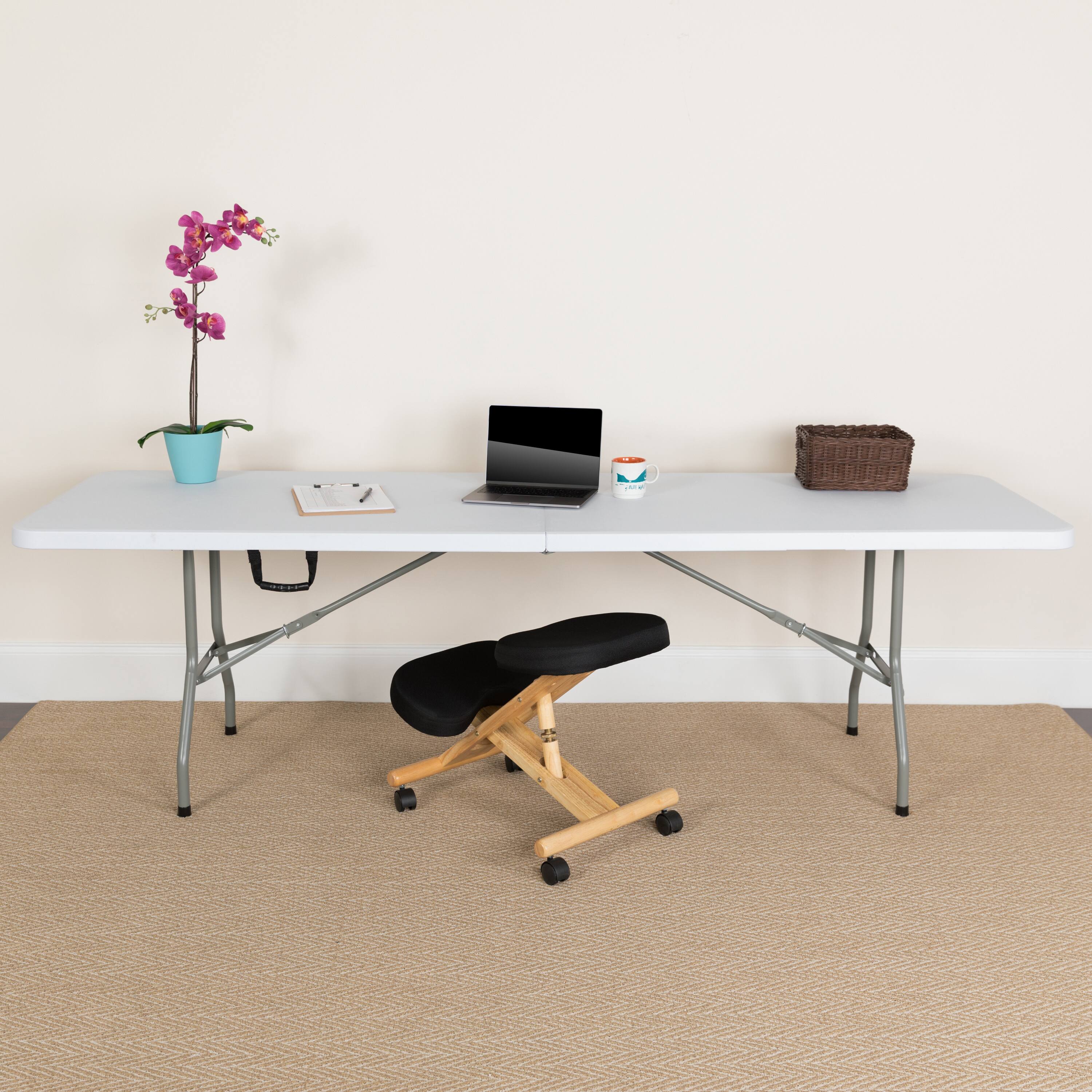 Alt View 11. Alamont Home - Kathryn 8-Foot Bi-Fold Granite White Plastic Banquet and Event Folding Table with Handle - Granite White.