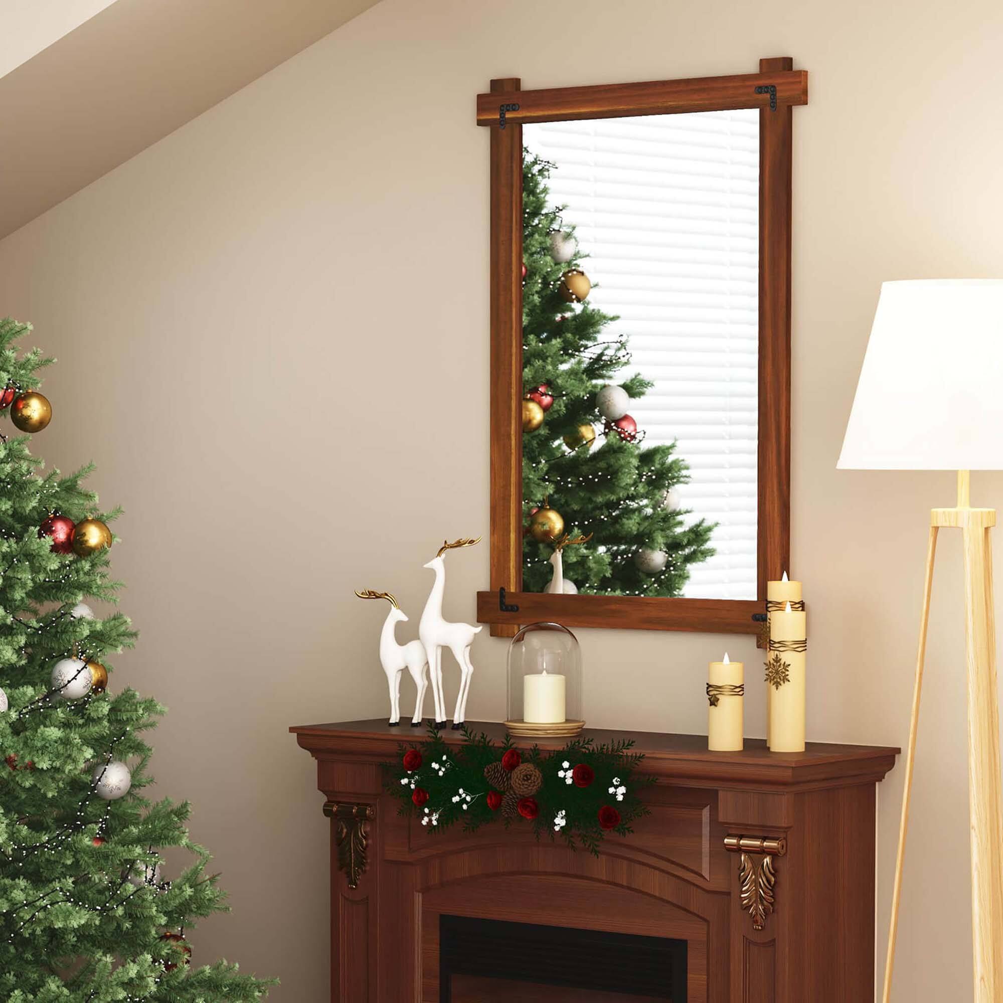 Alt View 5. Costway - Costway 40 x 28.5 Inch Shatterproof Wall Mirror with Acacia Wood Frame & Vintage Rivet Design - Rustic Brown.