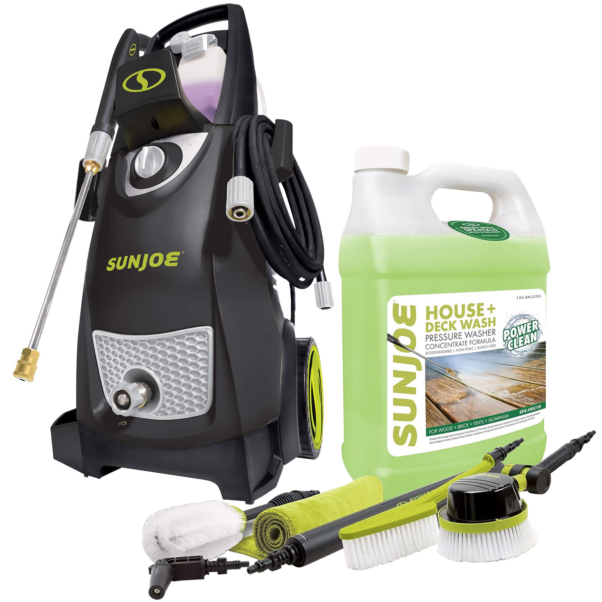 Sun Joe - Electric Pressure Washer, Auto Cleaning System with House & Deck Cleaner - Black/Grey