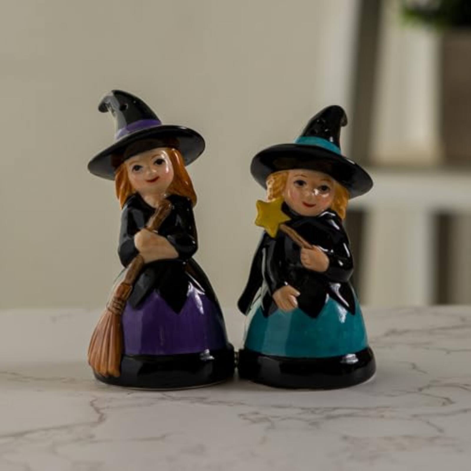 Left. Pacific Trading - Pacific Giftware Magical Hocus Pocus Witches Ceramic Magnetic Salt and Pepper Shakers - Multicolor.