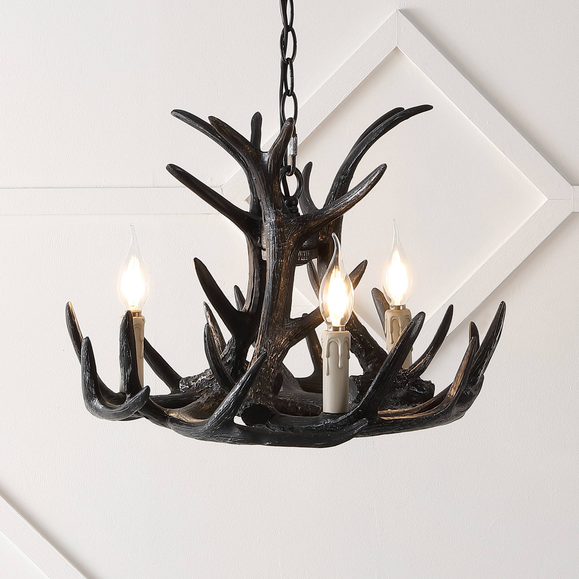 Alt View 1. Jonathan Y - Nelle 18" Adjustable Resin Antler 3-Light Dimmable LED Chandelier, Black - Black.