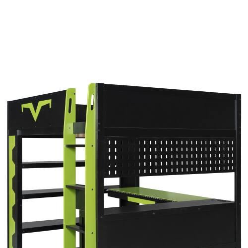 Alt View 3. Anysun - Full Size Gaming Loft Bed with Desk & RGB Lights - Pro-Gamer Bed with Power Outlet, Bookshelf, Pegboard & Storage Drawer - Green.