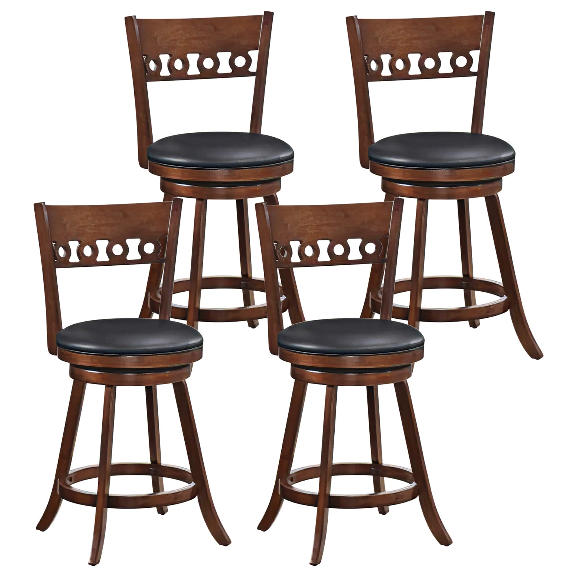 Gymax - 4PCS 24.5'' Counter Height Bar Chairs Swivel Bar Stools w/ Rubber Wood Frame - Brown, Black