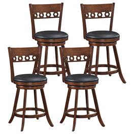 Gymax - 4PCS 24.5'' Counter Height Bar Chairs Swivel Bar Stools w/ Rubber Wood Frame - Brown, Black