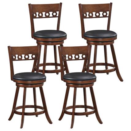 Front. Gymax - Gymax 4PCS 24.5'' Counter Height Bar Chairs Swivel Bar Stools w/ Rubber Wood Frame - Brown, Black.