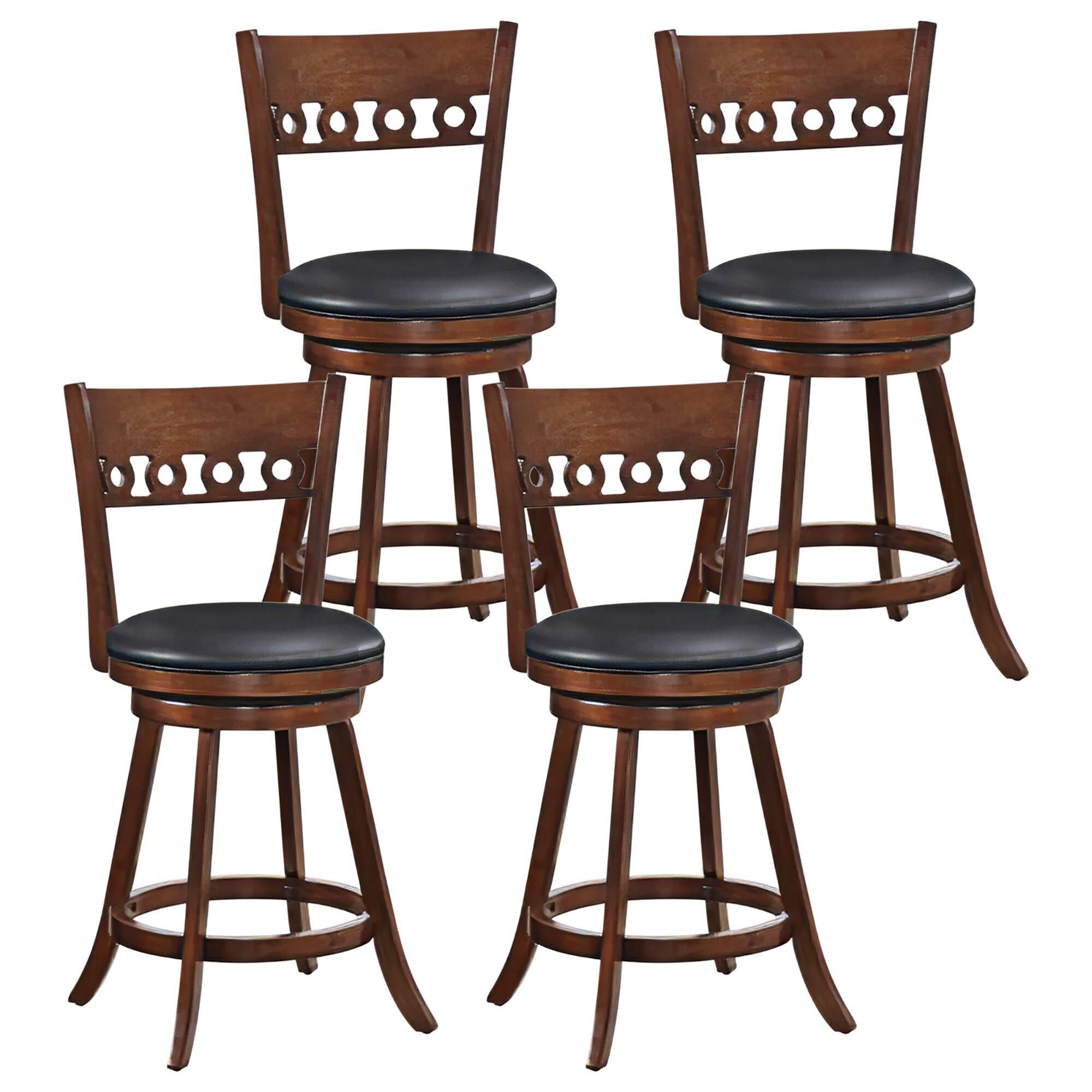 Front. Gymax - Gymax 4PCS 24.5'' Counter Height Bar Chairs Swivel Bar Stools w/ Rubber Wood Frame - Brown, Black.