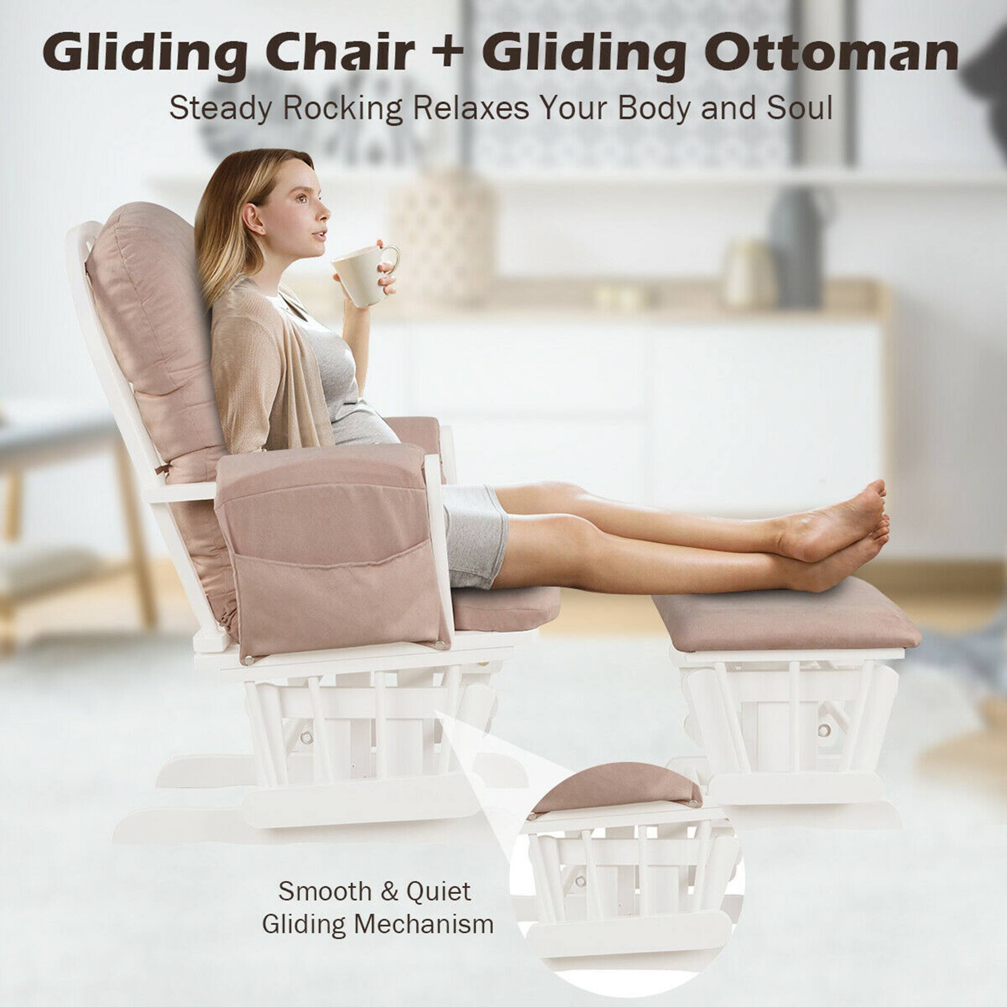 Gliding Chair + Gliding Ottoman  
Steady Rocking Relaxes Your Body and Soul  

Smooth & Quiet Gliding Mechanism
