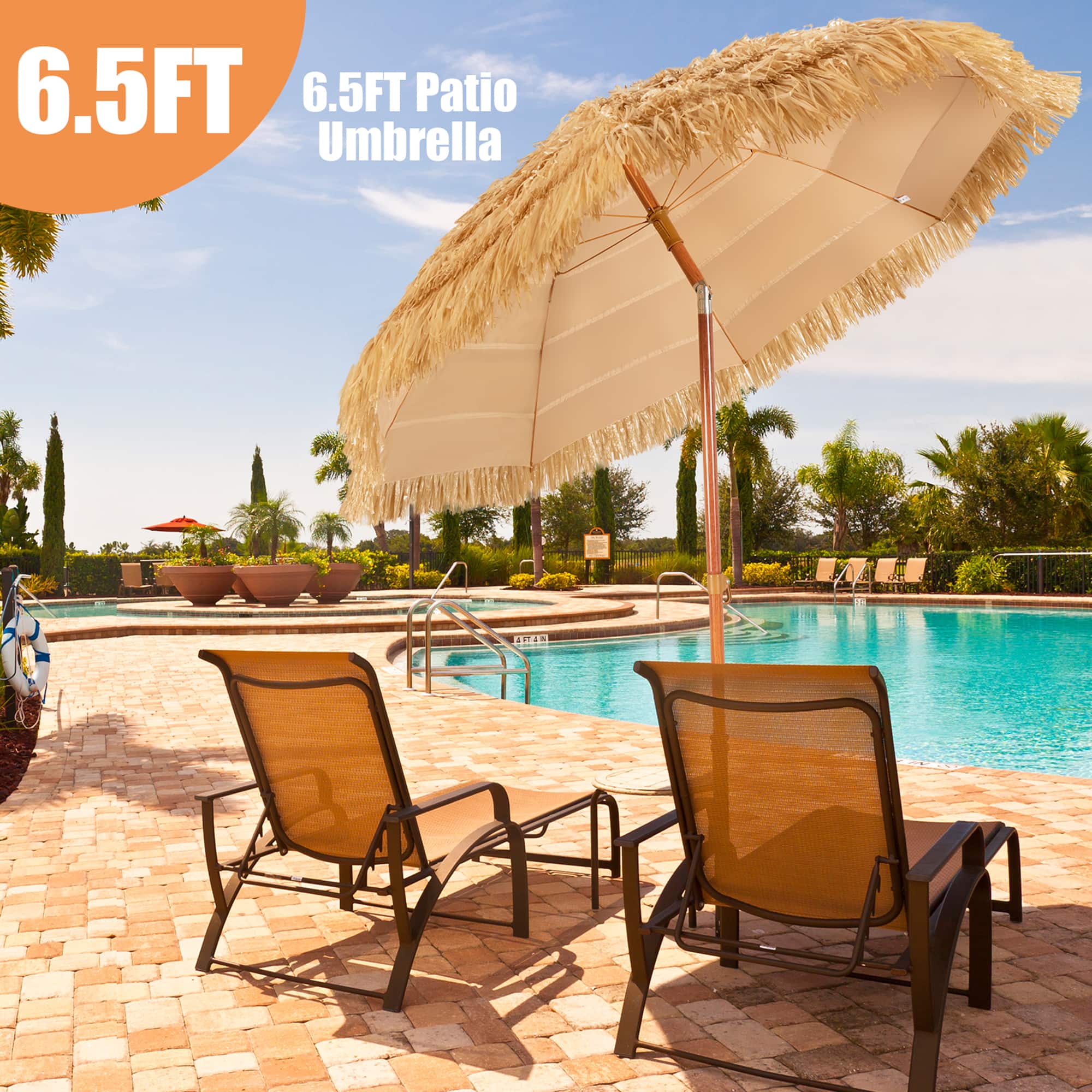 Gymax - 6.5ft Thatch Tiki Beach Umbrella Outdoor Patio Umbrella w/ Adjustable Tilt - Khaki price history on PriceWatchPro
