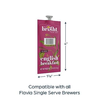 bright TEA CO  
4" BLACK english breakfast  
NET 10 PODS 1.00 OZ (28.35g)  
Compatible with all Flavia Single Serve Brewers