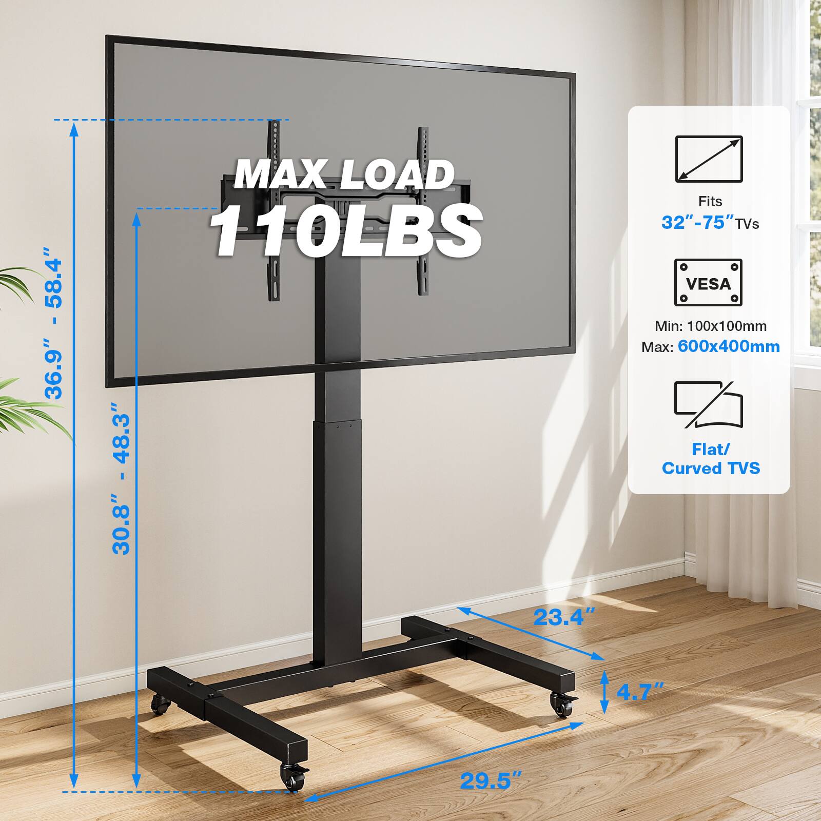 Rfiver Suitable for 32 75 inch floor standing mobile TV stands Black ...