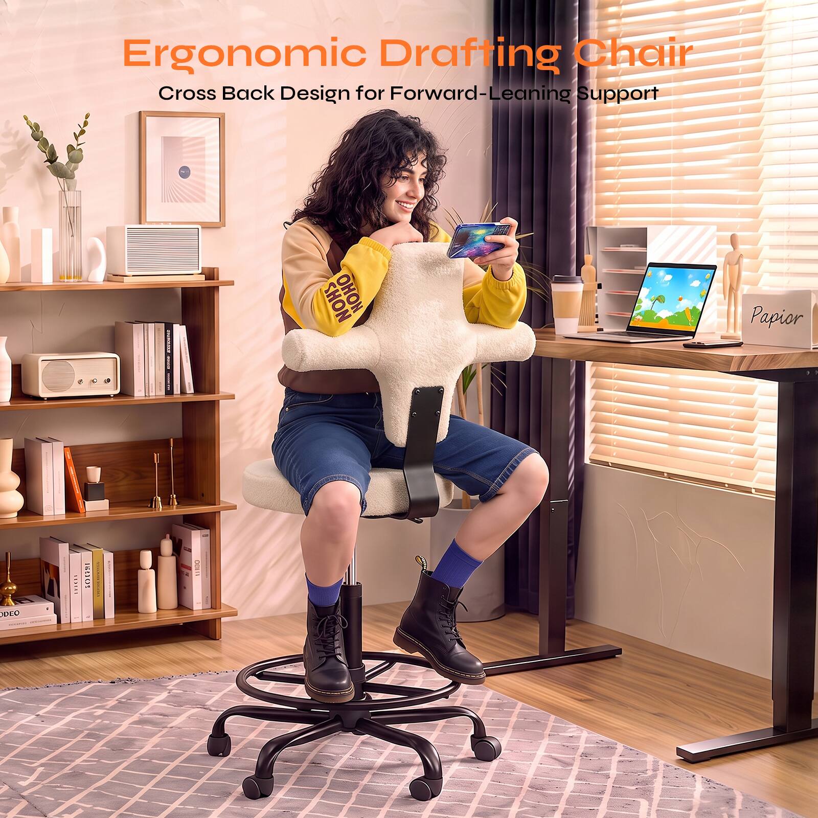 Ergonomic Drafting Chair  
Cross Back Design for Forward-Leaning Support