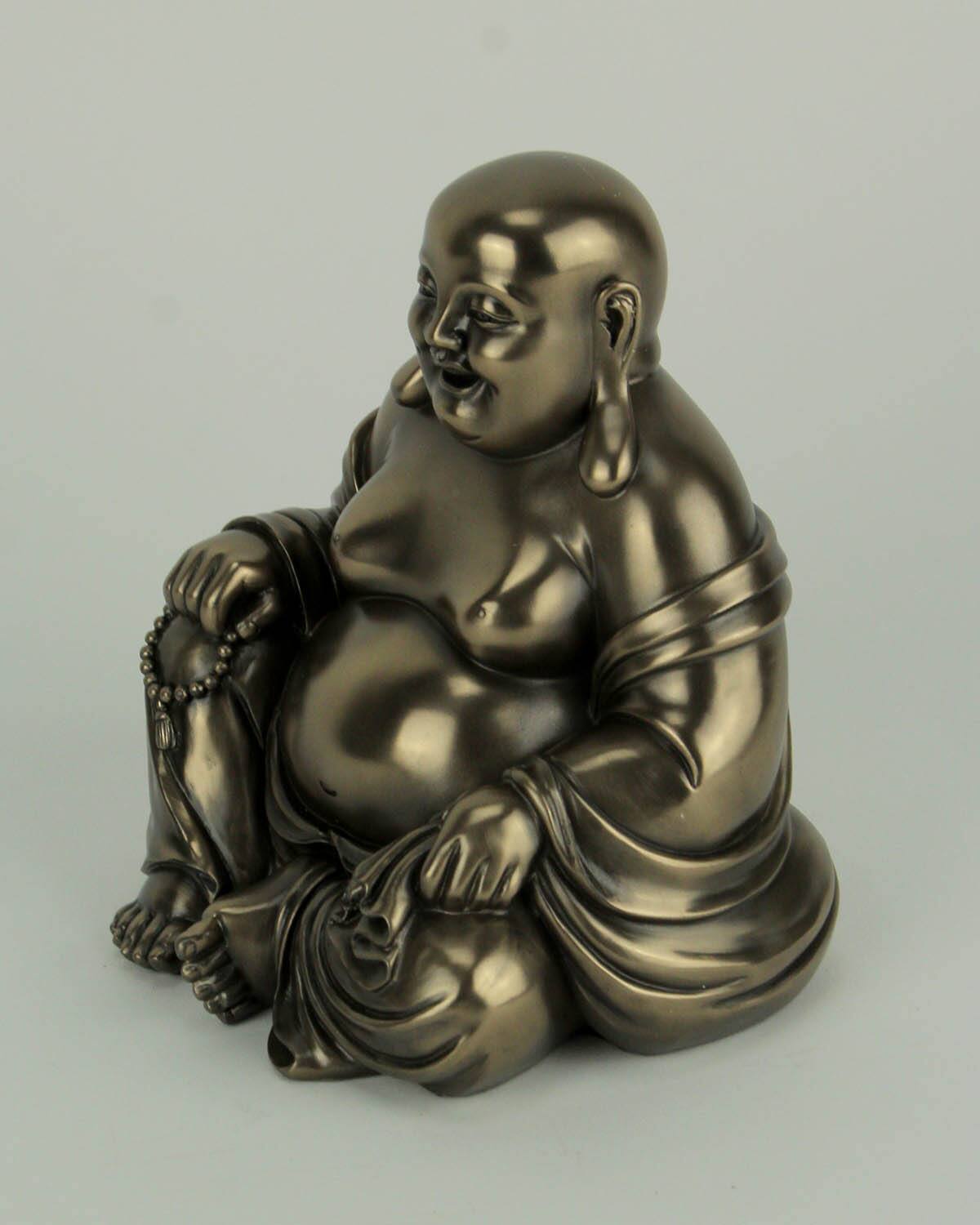 Alt View 1. Veronese Design - Bronze Finish Laughing Buddha Holding Beads and Bag Statue - Bronze.