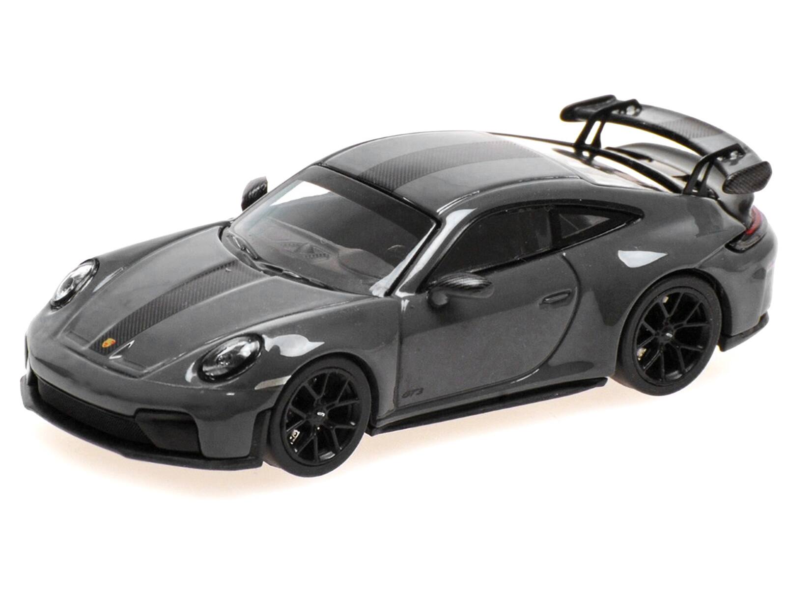 Alt View 1. Minichamps - 2025 Porsche 911 (992.2) GT3 Weissach Package Gray with Carbon Stripe Limited Edition 1/64 Model Car by Minichamps.